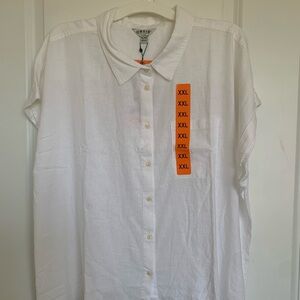 Orvis Linen Rayon white top with cuffed sleeve
